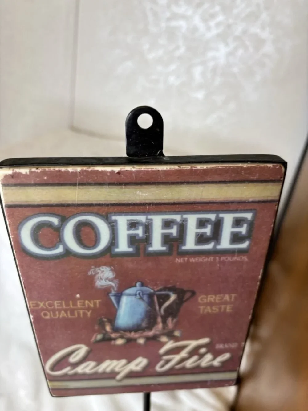 Vintage Nostalgic Art Camper Coat ,Hat Rack. Coffee Metal 1 Hook Camp Fire